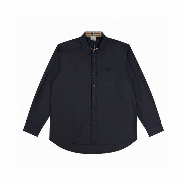 New arrival Burberry solid color plaid patchwork Tb embroidered long-sleeved shi
