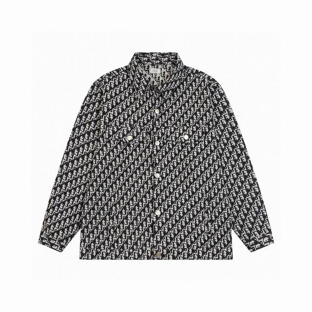 New arrival: Dior classic logo all-over jacquard shirt, denim couple's casual j