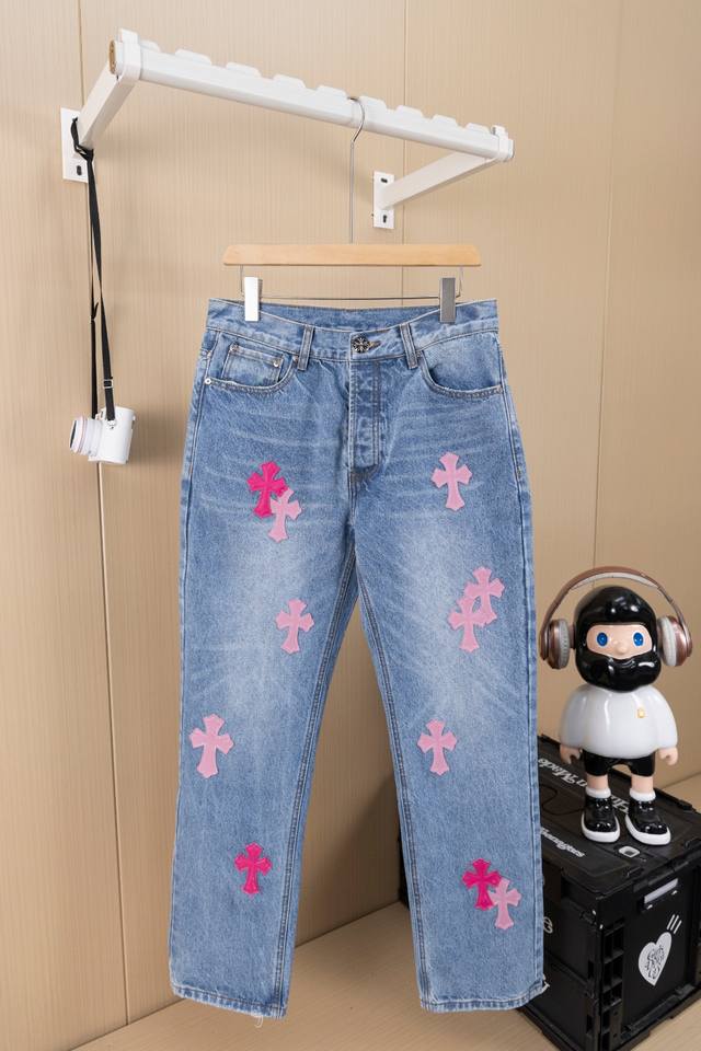 Hanging picture Chrome Hearts Chrome Hearts pink cross-stitched leather jeans Vi
