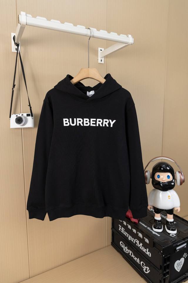 Hanging photo Burberry classic lettering 3D silicone print drawstring hooded swe