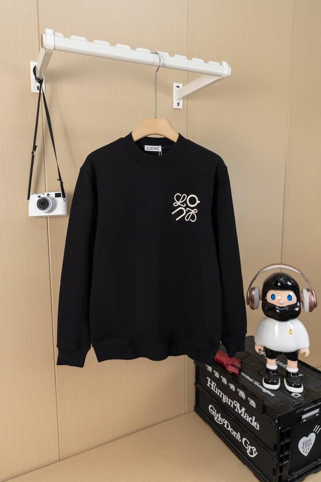 Loewe crewneck sweatshirt with large front and back logo embroidery. Made from 4
