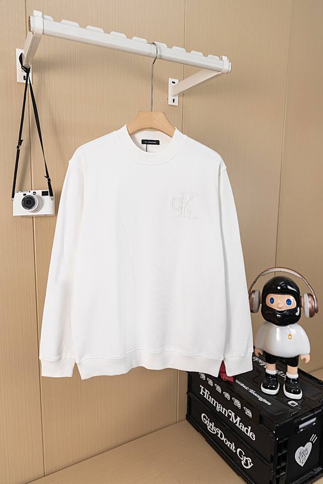 Hanging photo Ck front and back letter logo embroidered round neck sweatshirt f