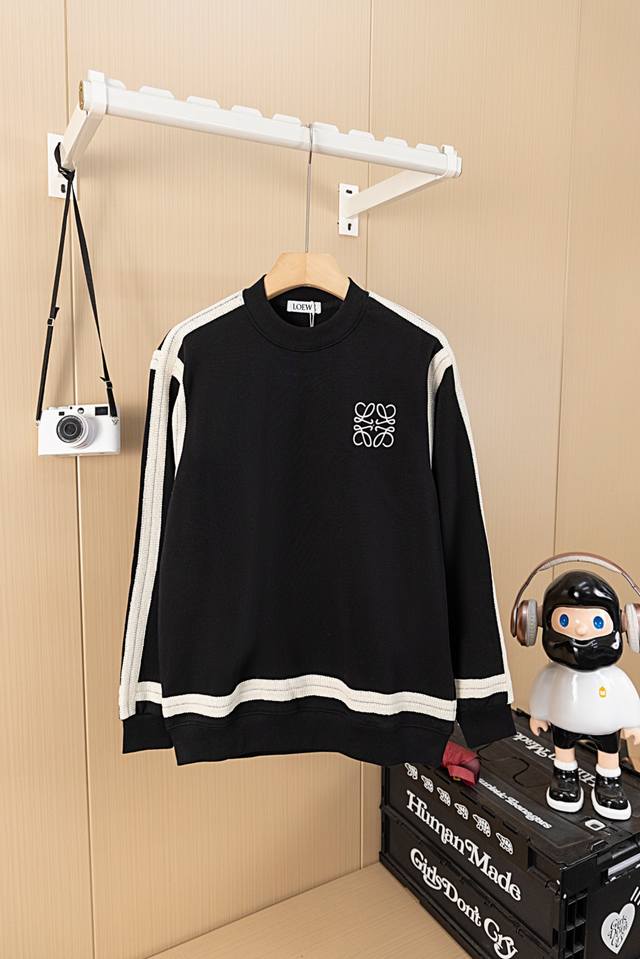 Photos Loewe lace webbing chest logo embroidery crewneck sweatshirt. Fabric is m