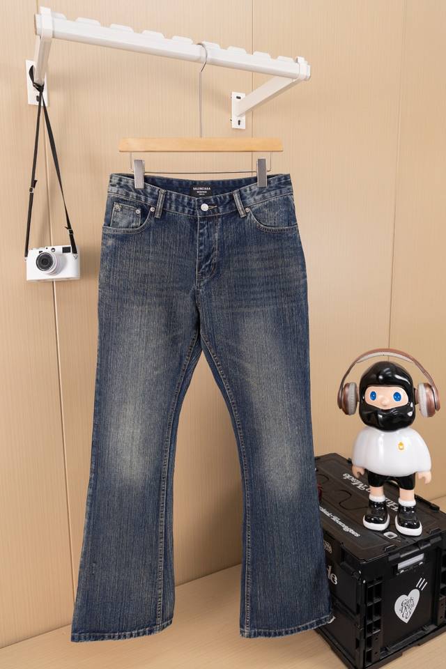 Hanging picture Balneciaga Bootcut washed, faded, distressed bamboo-pattern flar