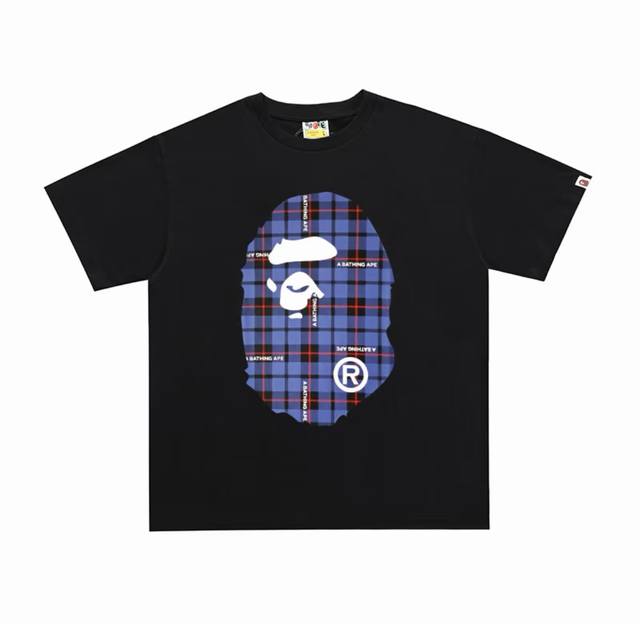 001242 A Bathing Ape Logo Check Big Head Tee Short Sleeve T-shirt for men and wo
