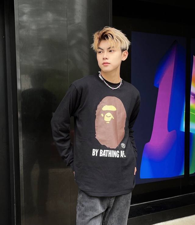 00309 A Bathing Ape ape head letter print long-sleeved T-shirt for men and women