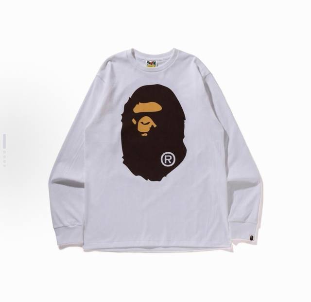 00301 A Bathing Ape solid color big ape head print round neck long-sleeved T-shi
