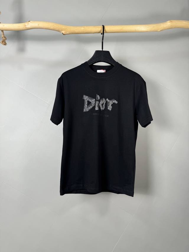 Dior new summer round-neck thick-plate rubber 3D short-sleeved T-shirt Heavy-dut