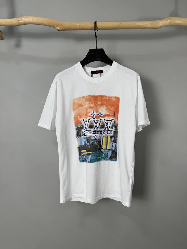 Louis Vuitton 1V 25Ss rooftop sunset rhinestone short-sleeved top, originally pu