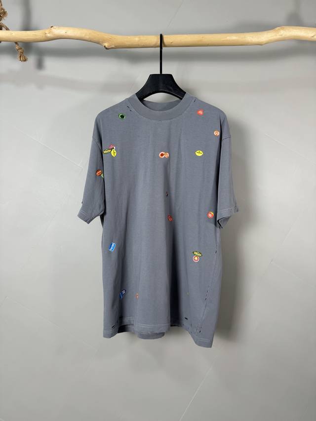 Balenciaga Balenciag* 2025 fruit logo printed short sleeves Made of 40S fine cot