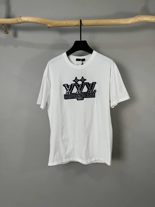 Louis Vuitton 1V 2025 new 1854 diamond lettered cotton short-sleeves 32-count fi