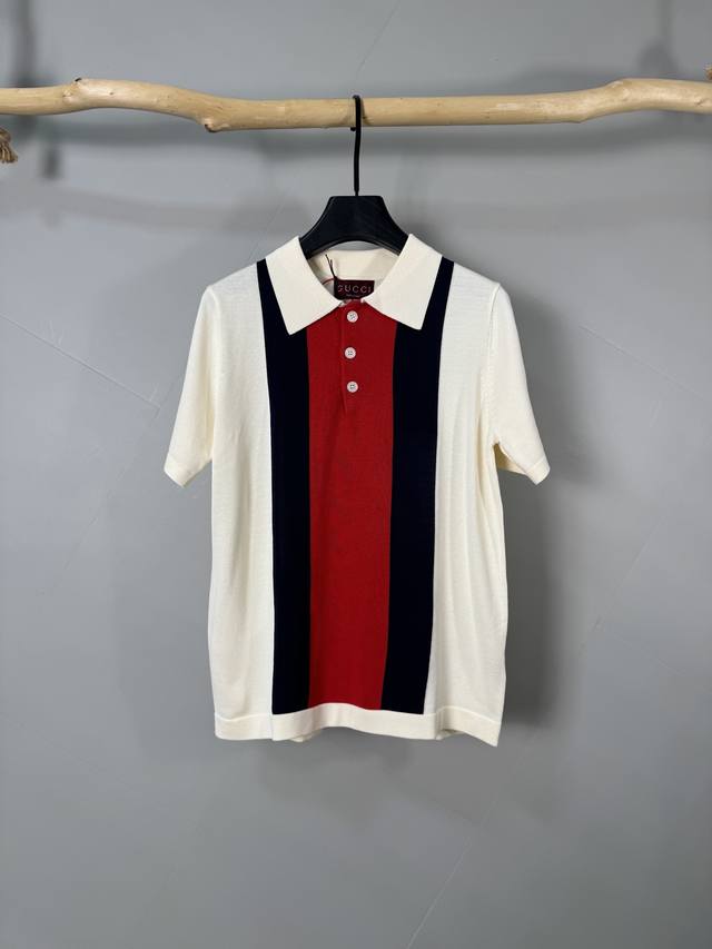 Guccl 24Ss Spring/Summer new mercerized cotton knit short-sleeve Comfortable and