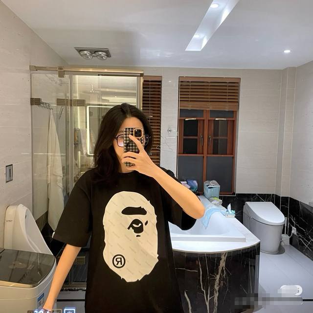 001121 Wu Lei's same style A Bathing Ape ape man contrast color print round neck