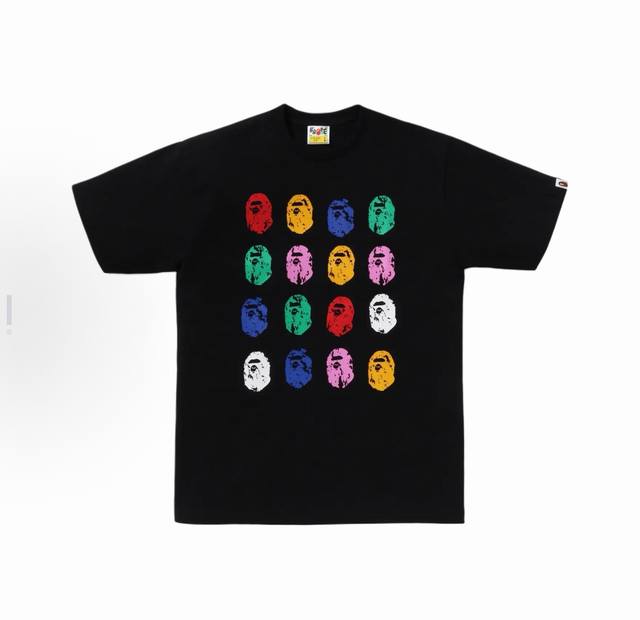 001118 Bape SS25 32nd Anniversary Colorful Ape Head Print Cuff Logo Round Neck C