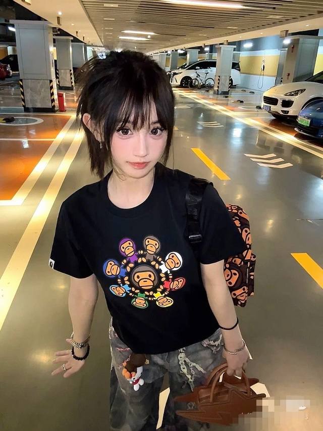 001021 Bape Milo circle print short-sleeved T-shirt for men and women, size Smlx