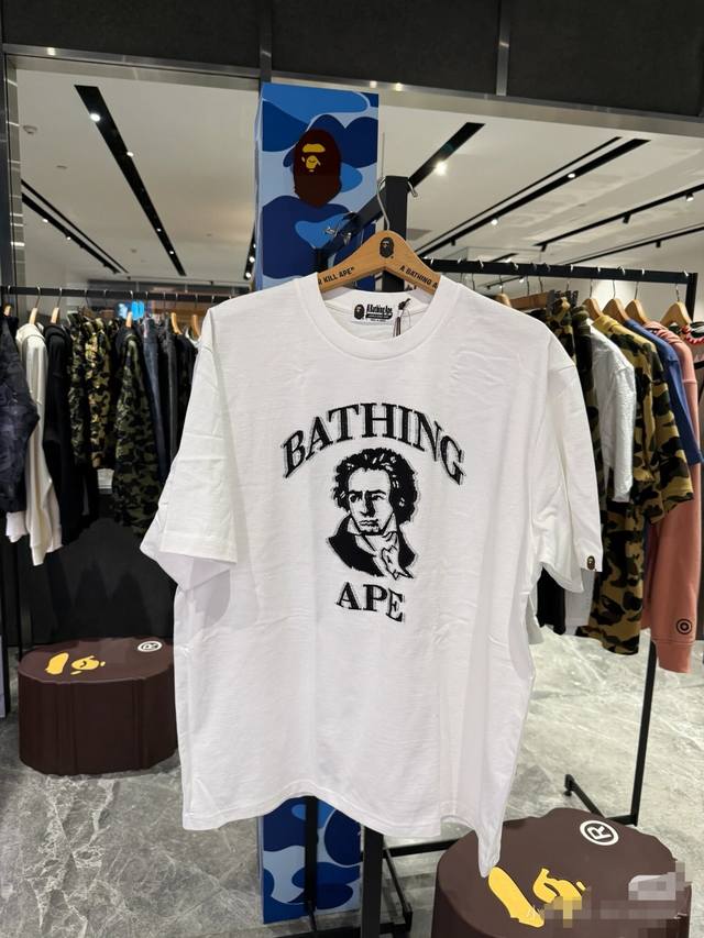 001110 Bape SS25 Beethoven portrait round neck short-sleeved T-shirt unisex size