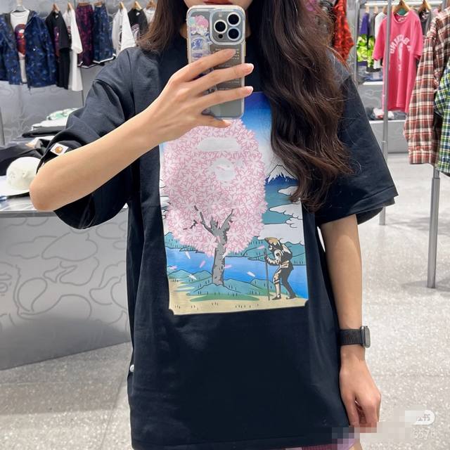 00155 A Bathing Ape Ss23 Sakura series cherry blossom print loose round neck sho