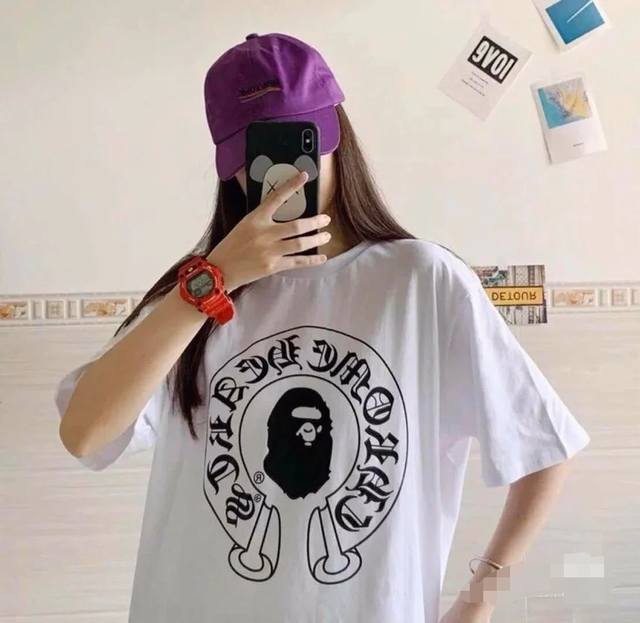 001089 Bape X Chrome Hearts co-branded printed short-sleeved T-shirt, unisex, si