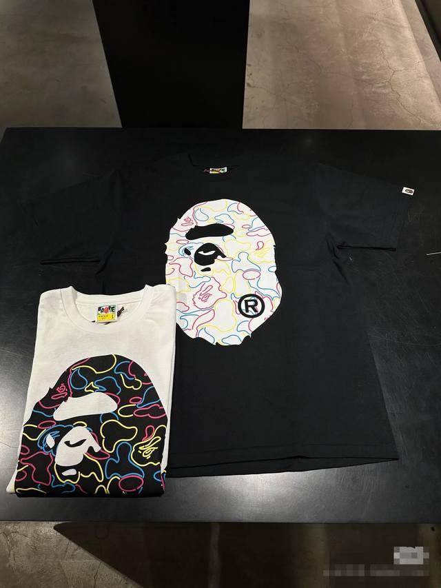 001076 A Bathing Ape SS25 Neon Camo Series Neon Camouflage Ape Print Short Sleev