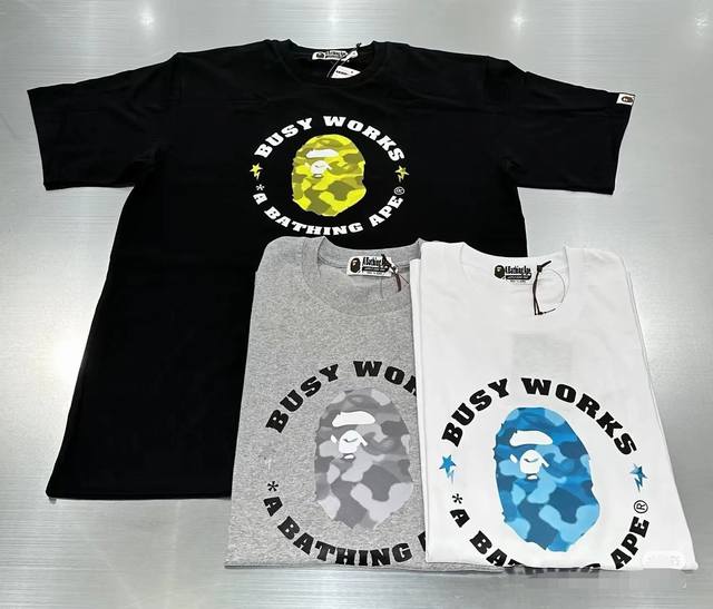 001070 Bape letter print round neck pullover straight short sleeve T-shirt unise
