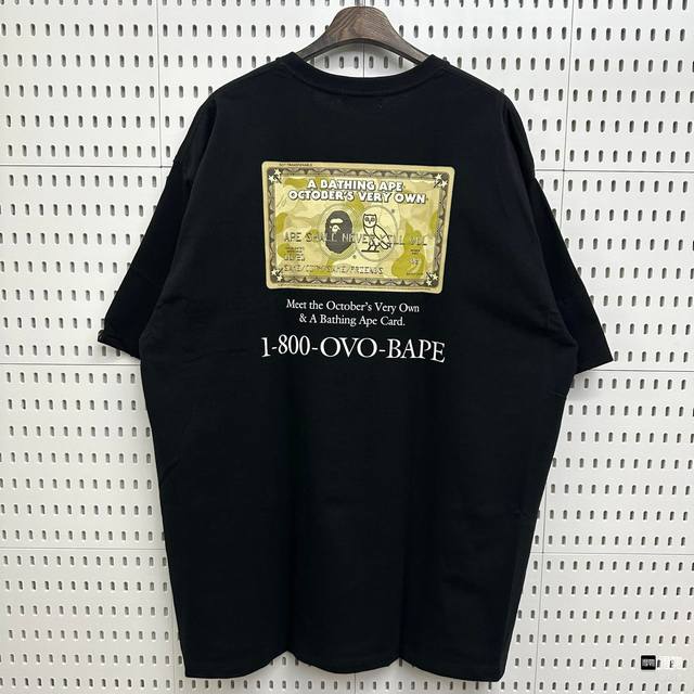 001055 Bape x Ovo co-branded short-sleeved T-shirt with ape-man owl gold card lo