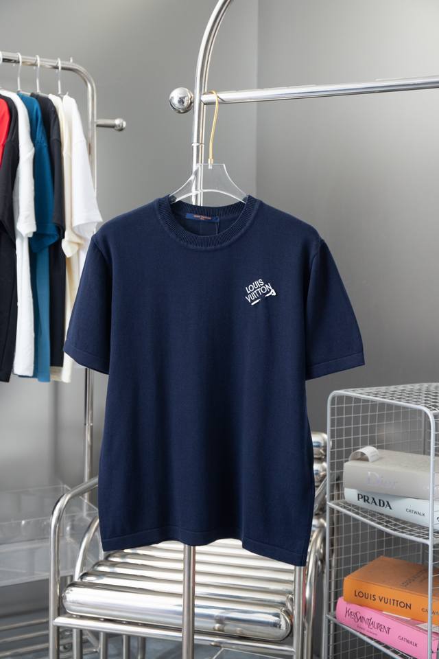 High quality Lv 2025 spring and summer pin short sleeve knitted official websit