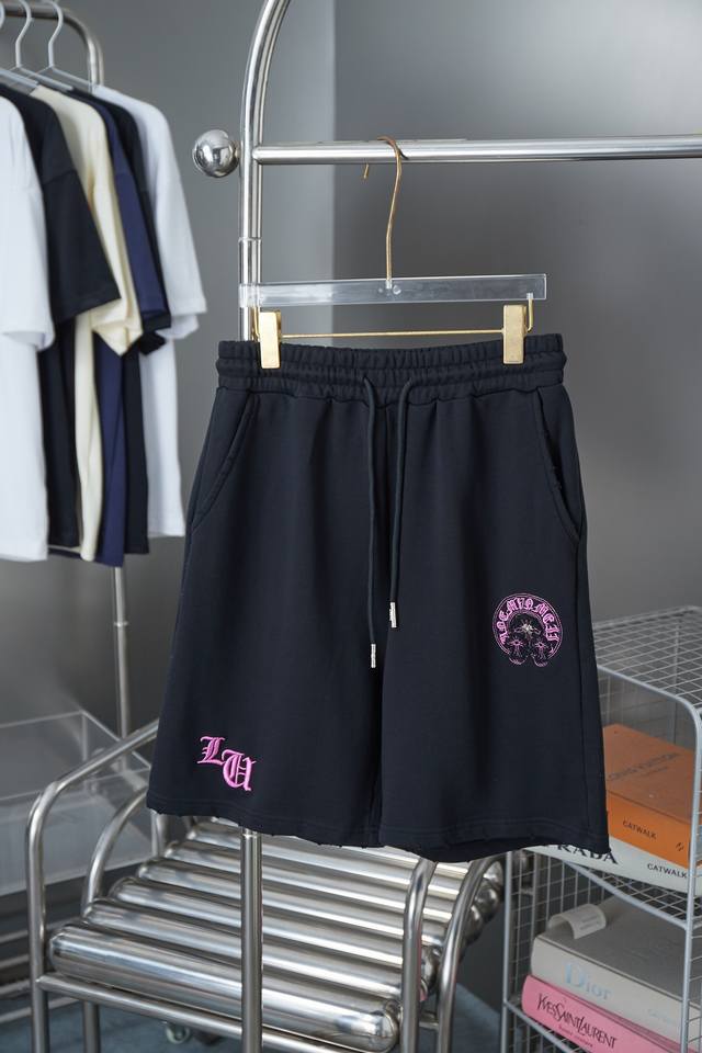 Ch*Ome Hearte Chrome Hearts 2025Ss new shorts with pink embroidery and patchwork