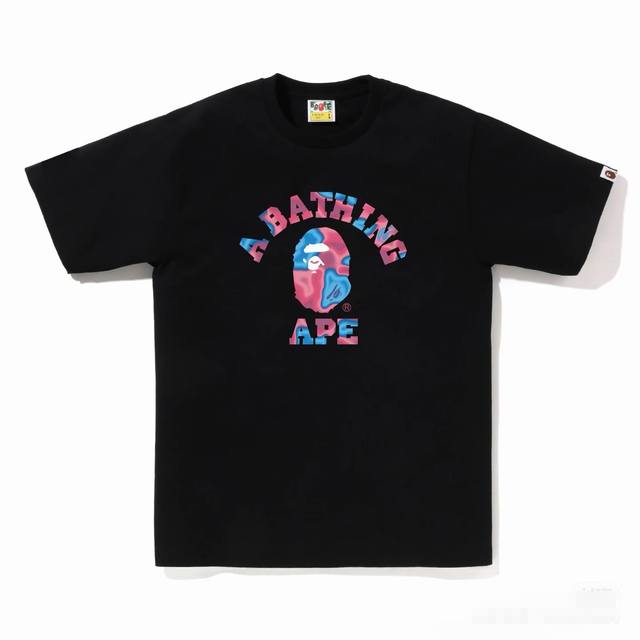 00187 A Bathing Ape Ss24 liquid camouflage ape head letter print round neck shor