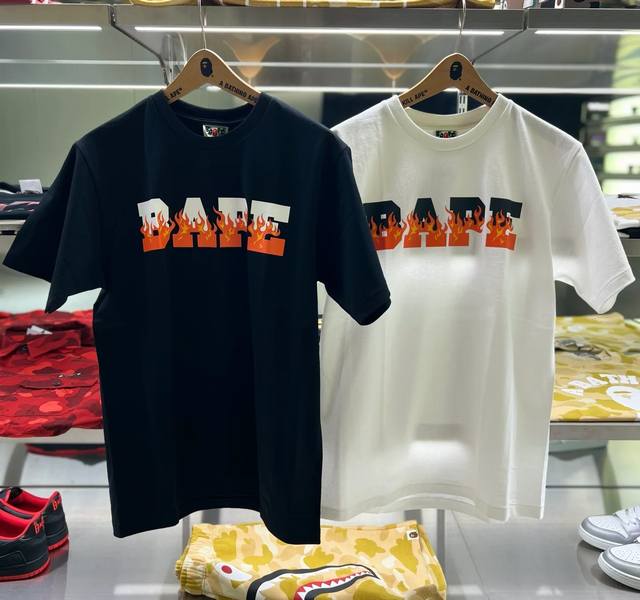 00197 A Bathing Ape Ss24 flame letter print round neck short-sleeved T-shirt for