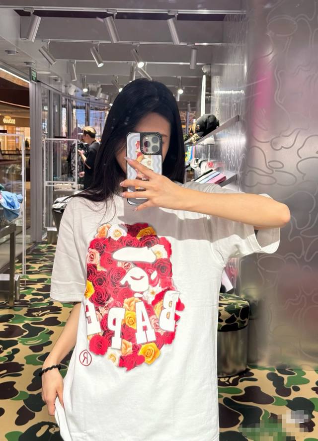 00196 Bape SS25 Valentine's Day Collection Rose Ape Head Round Neck Short Sleeve