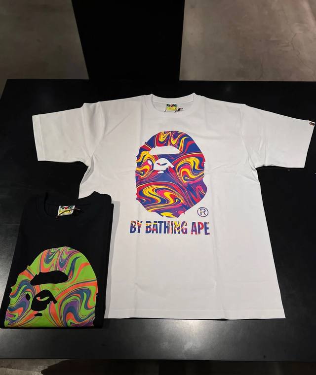 00152 A Bathing Ape Fw23 marble contrast color ape round neck short-sleeved T-sh