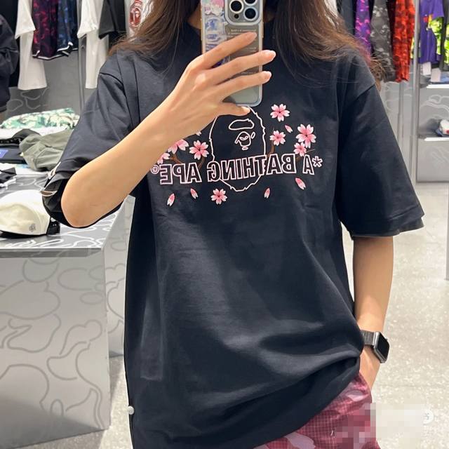 00156 A Bathing Ape Ss23 Sakura series cherry blossom print loose round neck sho