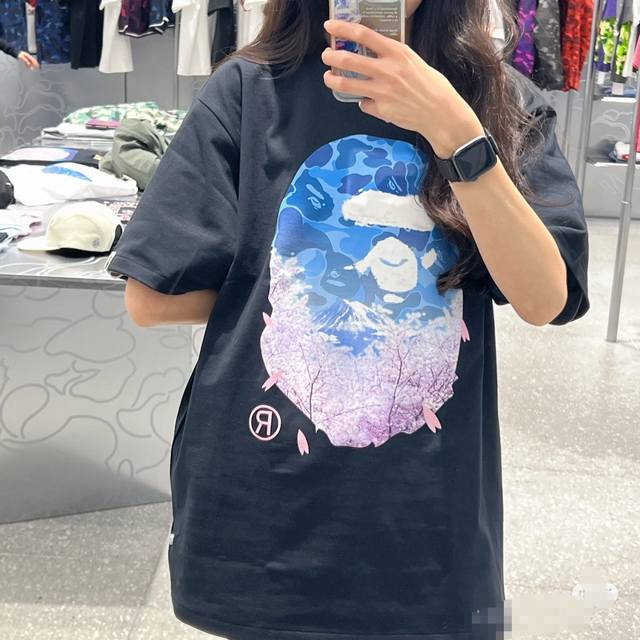 00123 A Bathing Ape Bape SS23 Sakura series cherry blossom print round neck loos