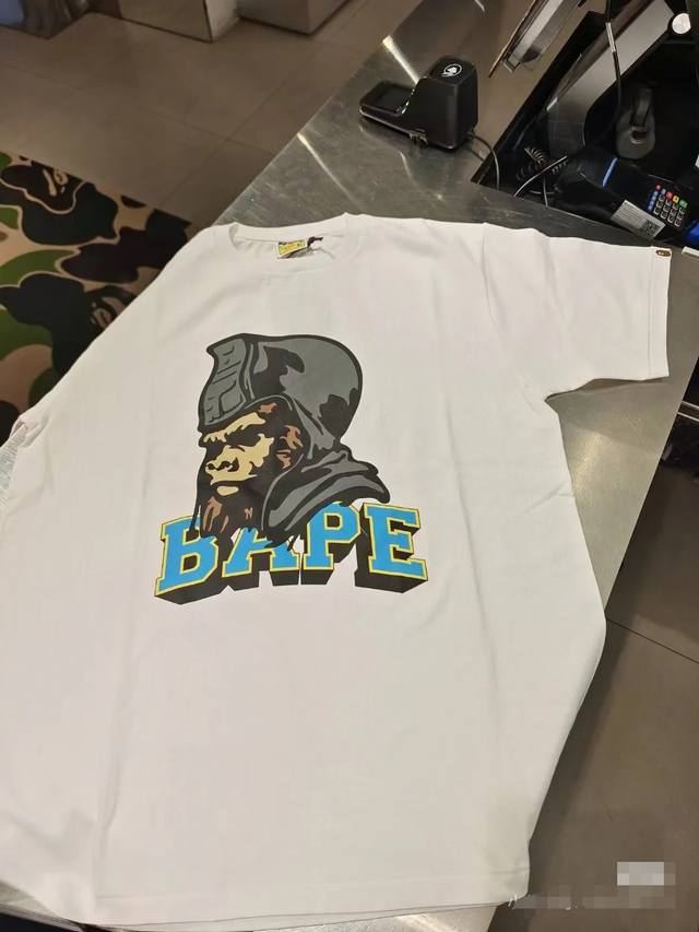 001007 Bape Ape Logo Cartoon Print Round Neck Pullover Short Sleeve T-shirt Unis
