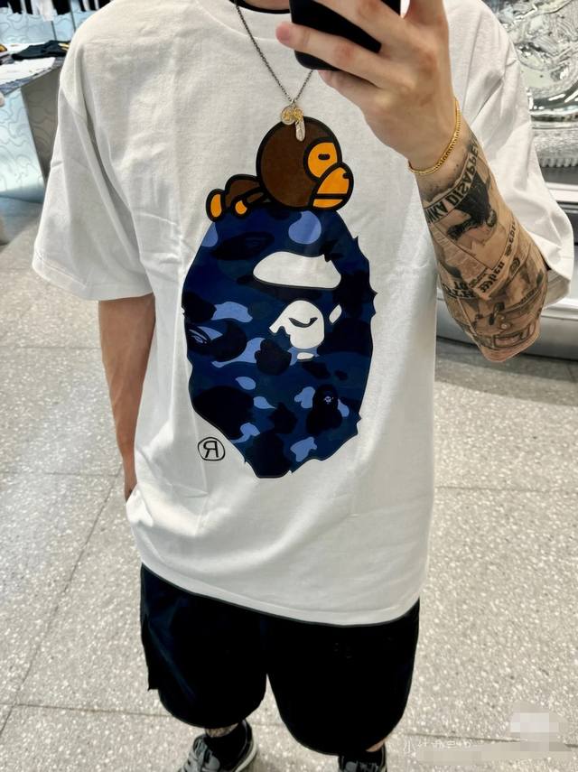 00179 Bape Fw22 Color Camo Milo On Big Ape Tee Ape head print casual short-sleev