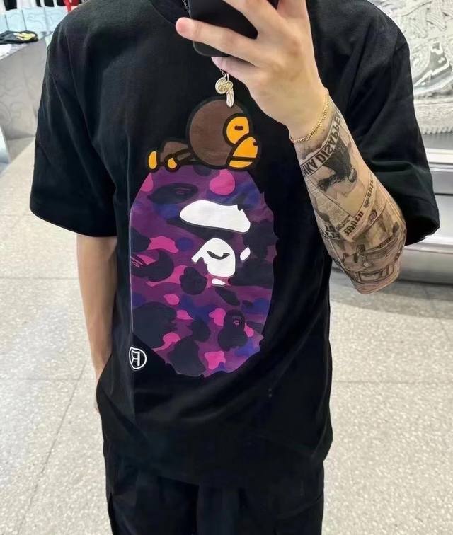 00179 Bape Fw22 Color Camo Milo On Big Ape Tee Ape head print casual short-sleev