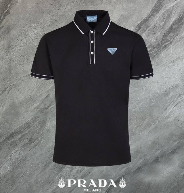 Prada ~ Prada's new summer high-quality, lapel, short-sleeved polo shirt with th