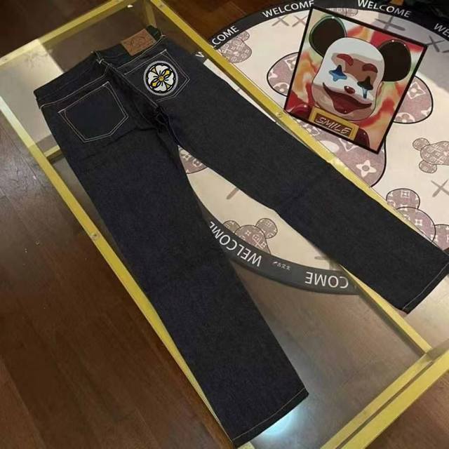 Evisu Fushen jeans new style home flower print straight versatile casual pants s
