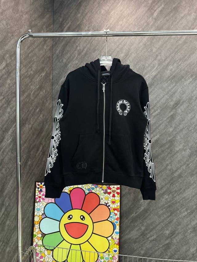 Model number Y60 Chrome Hearts Horseshoe Kylin Arm Sanskrit Zipper Hooded Jacket