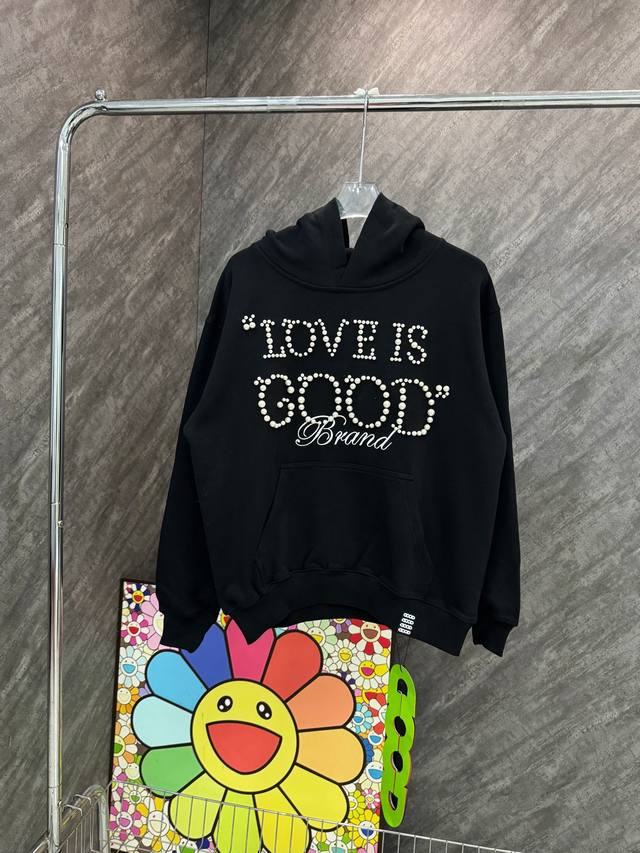Style number: Y44 Good Pearl embroidered letter hooded sweatshirt Official webs