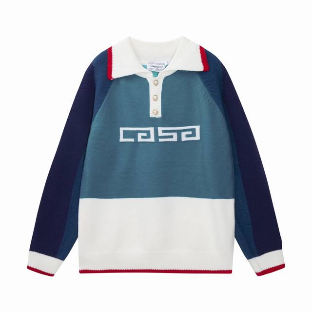 Casablanca 2024 Autumn/Winter New Colorblock Polo Knitted Pullover Sweater Color