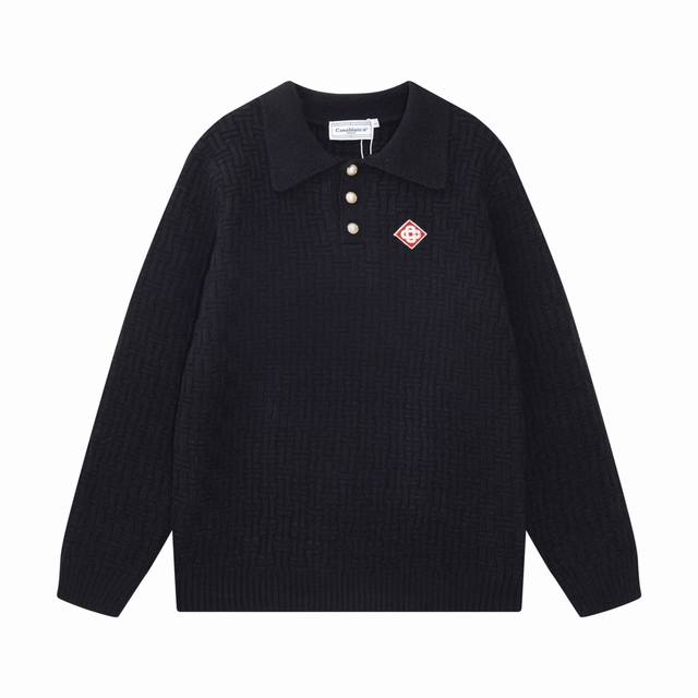 Casablanca 2024 Autumn/Winter New All-over Print Polo Knit Pullover Sweater Colo