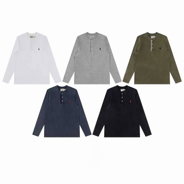 R85 Ralph Lauren five-color washed, heavily brushed, distressed, henley stand-up