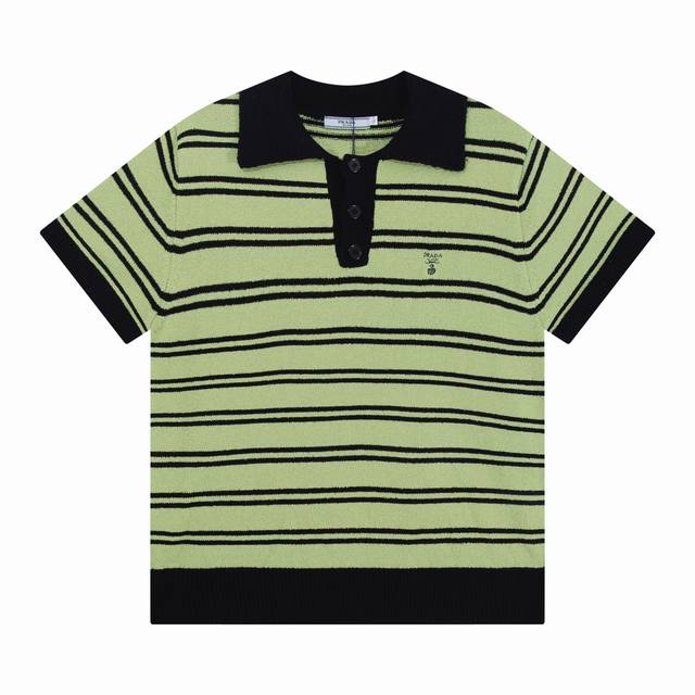 Prada Prada blue and black striped badge embroidered Polo knit T-shirt Color: Gr