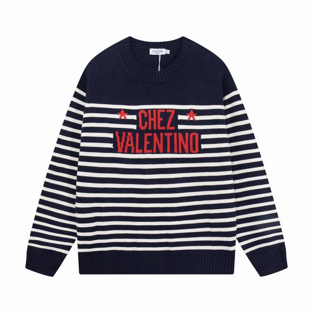 Valentino Vt striped logo jacquard round neck sweater Color: Blue Red Size: SML