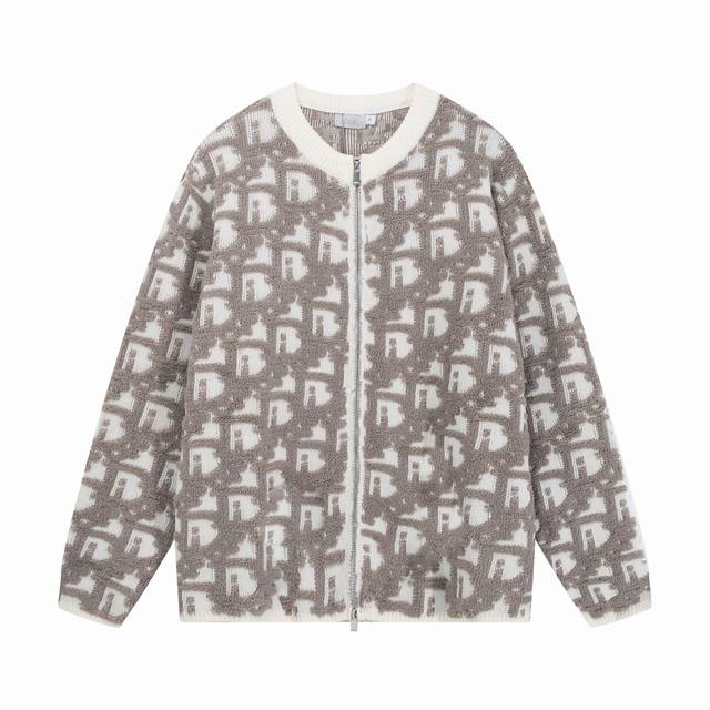 Dior Dior Classic Logo 3D Jacquard Zipper Crewneck Sweater Color: Blue Green Siz