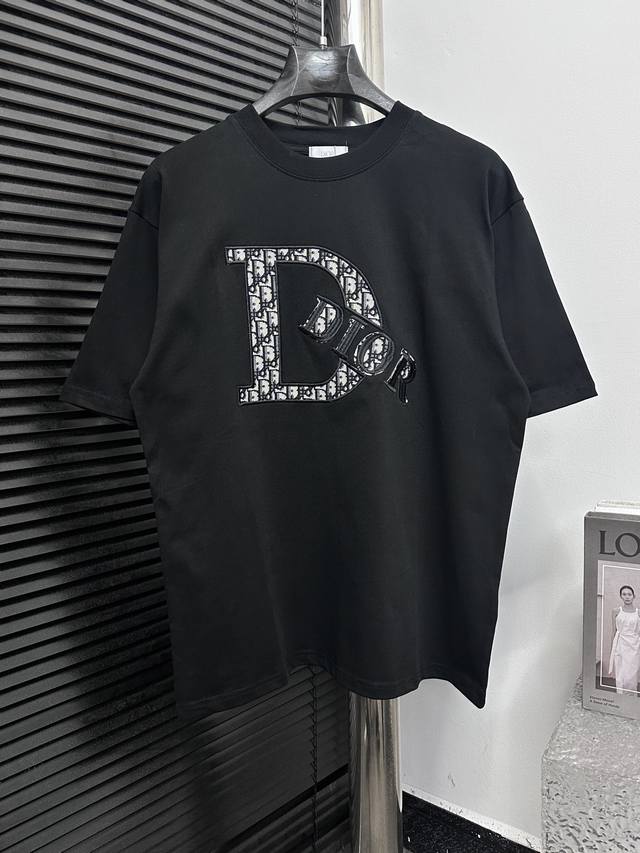 Dior monogram patch with heavy embroidery and lettering short-sleeved T-shirt DD