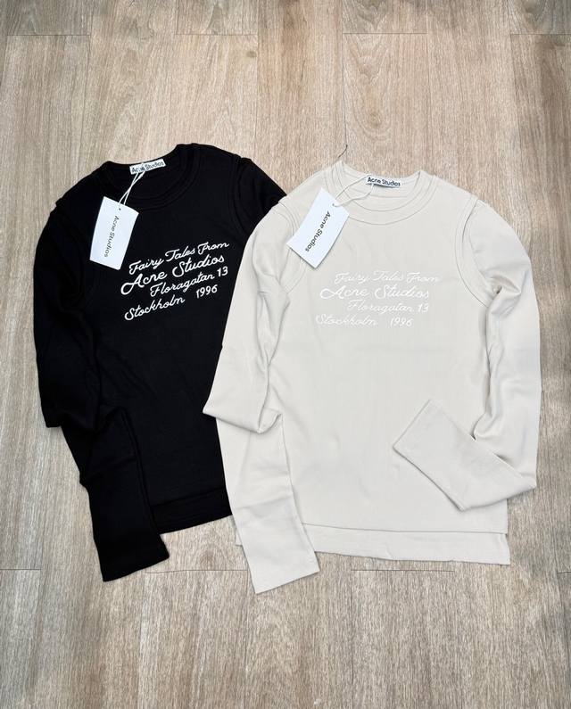 M339#Acnestudio25Ss Early Autumn New Letter Printed Fake Two-Piece Long-Sleeved