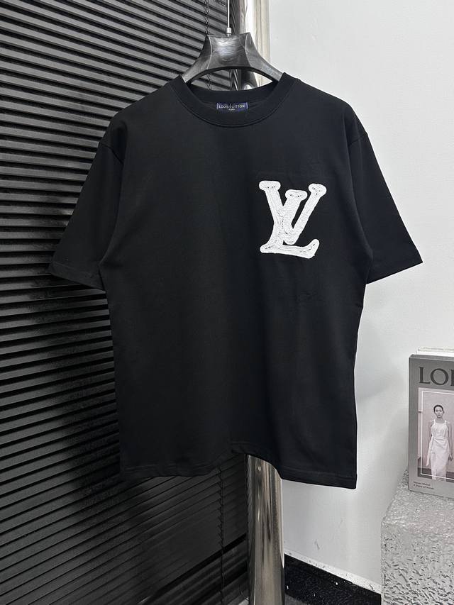 Louis Vuitton Louis 25Ss embroidered crew neck T-shirt DDD. Made of 280g pure co