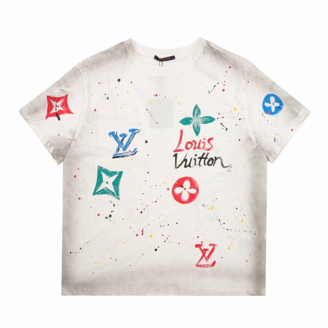 Louisvuitton Louis Vuitton washed damaged hand-painted round neck short-sleeved